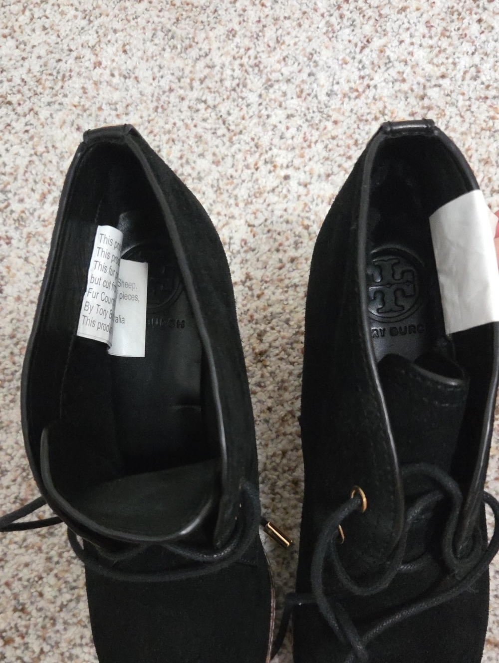 Tory Burch Black Suede Boots with real fur lining.